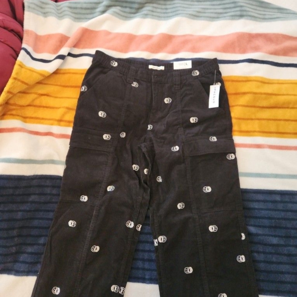 Black Cargo Pants with Logo Pattern